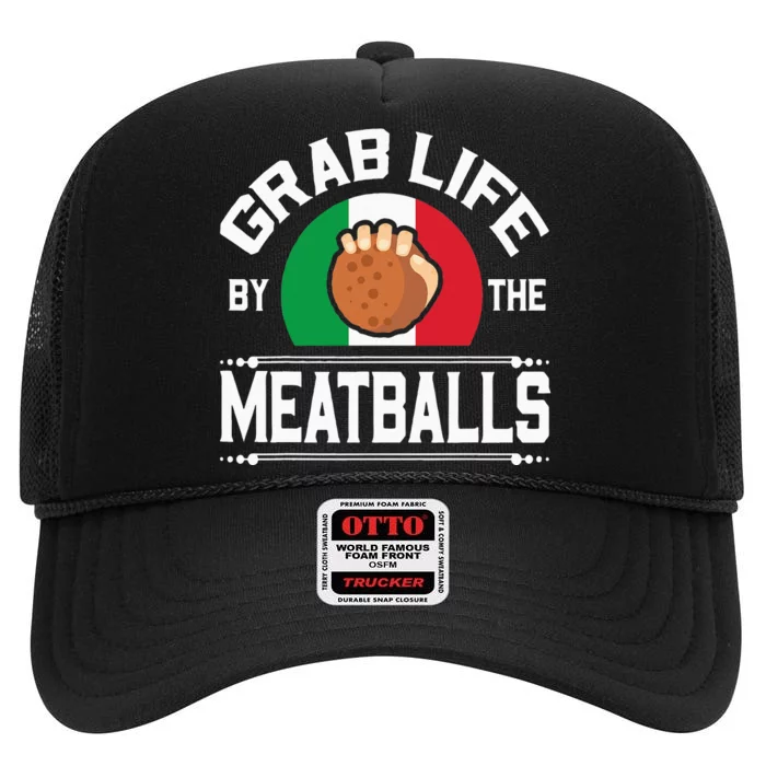 Funny Meatball Italian Food Italy Flag High Crown Mesh Trucker Hat