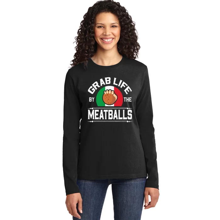 Funny Meatball Italian Food Italy Flag Ladies Long Sleeve Shirt