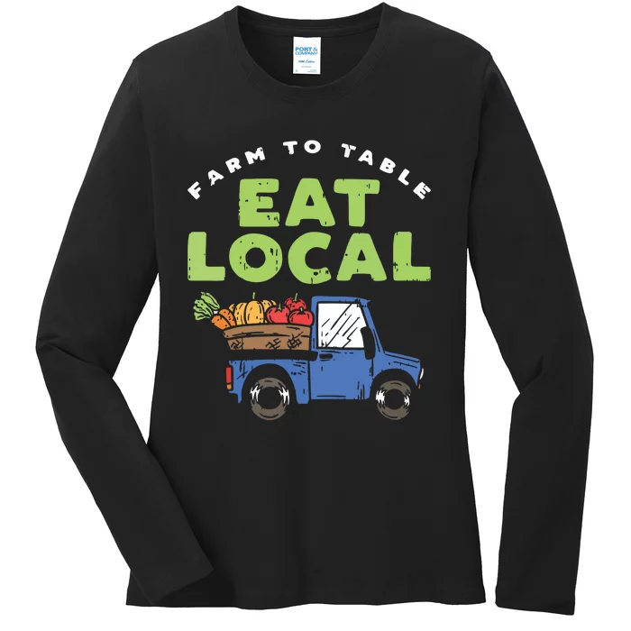 Farmers Market I Eat Local I Organic Food Vegetable Gardener Ladies Long Sleeve Shirt