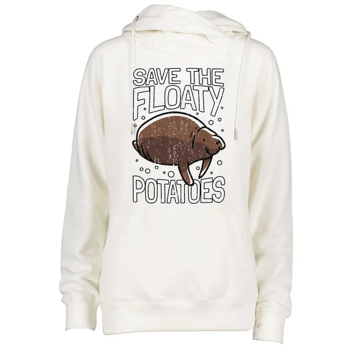 Funny Manatee I Save The Floaty Potatoes I Manatee Womens Funnel Neck Pullover Hood