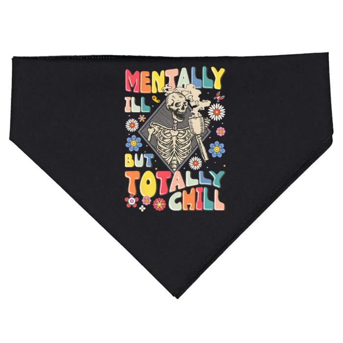 Funny Mentally Ill But Totally Chill Mental Health Skeleton USA-Made Doggie Bandana