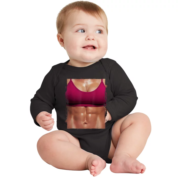 Fake Muscle I Woman Fitness Dream Woman Fitness Women Body Baby Long Sleeve Bodysuit