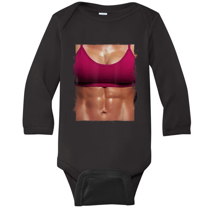 Fake Muscle I Woman Fitness Dream Woman Fitness Women Body Baby Long Sleeve Bodysuit