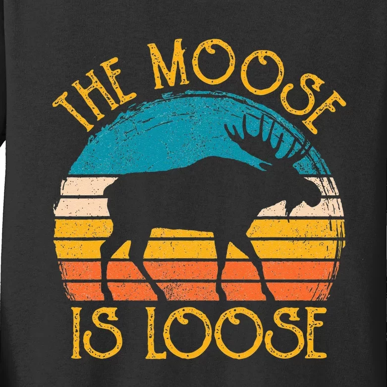 Funny Moose Is Loose Animal Apparel Cute Men Women Alaska Kids Long Sleeve Shirt