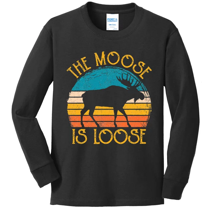 Funny Moose Is Loose Animal Apparel Cute Men Women Alaska Kids Long Sleeve Shirt