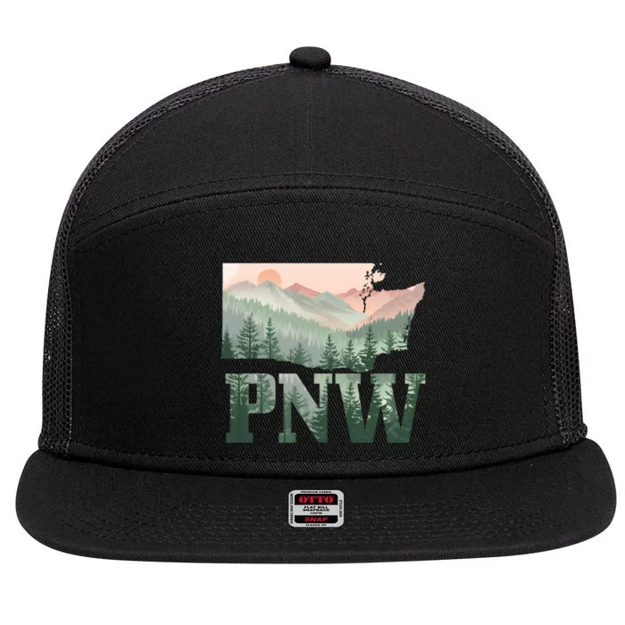 Funny Mountains Idaho Oregon Washington Gift Pnw Pacific Northwest 7 Panel Mesh Trucker Snapback Hat