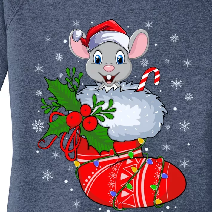 Funny Mouse In Christmas Socks Santa Mouse Xmas Gift Women's Perfect Tri Tunic Long Sleeve Shirt