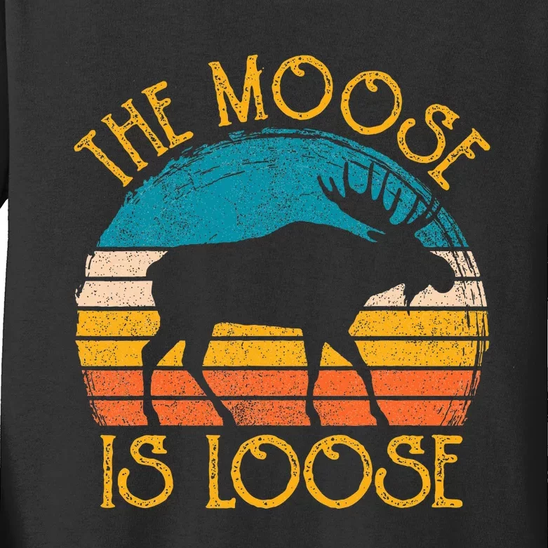 Funny Moose Is Loose Animal Apparel Cute Women Alaska Kids Long Sleeve Shirt