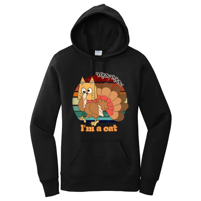 Funny Meow IM A Cat Thanksgiving Turkey Halloween Costume Women's Pullover Hoodie