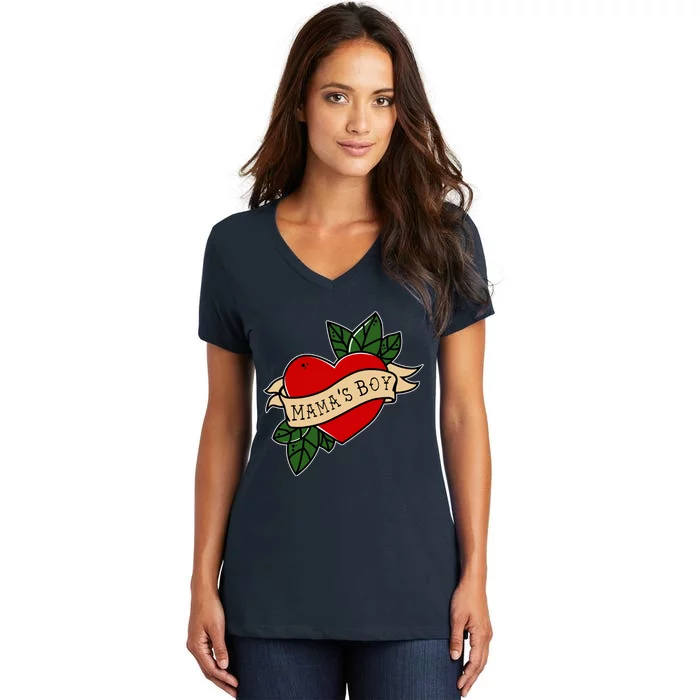 Funny Mama Is My Valentine MamaS Boy Valentines Day Heart Women's V-Neck T-Shirt