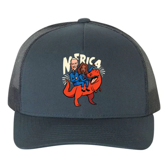 Funny Merica Joe Biden With Kamala Riding T Rex 4th Of July Gift Yupoong Adult 5-Panel Trucker Hat