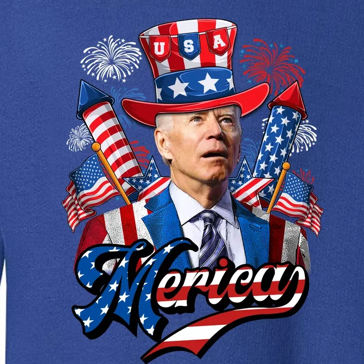 Funny Merica Joe Biden 4th Of July Firework US American Flag Toddler Sweatshirt