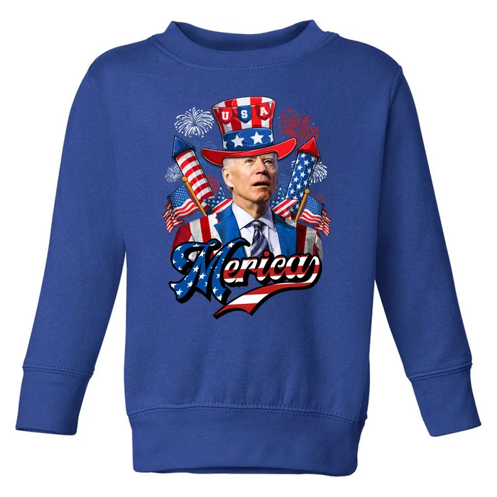 Funny Merica Joe Biden 4th Of July Firework US American Flag Toddler Sweatshirt