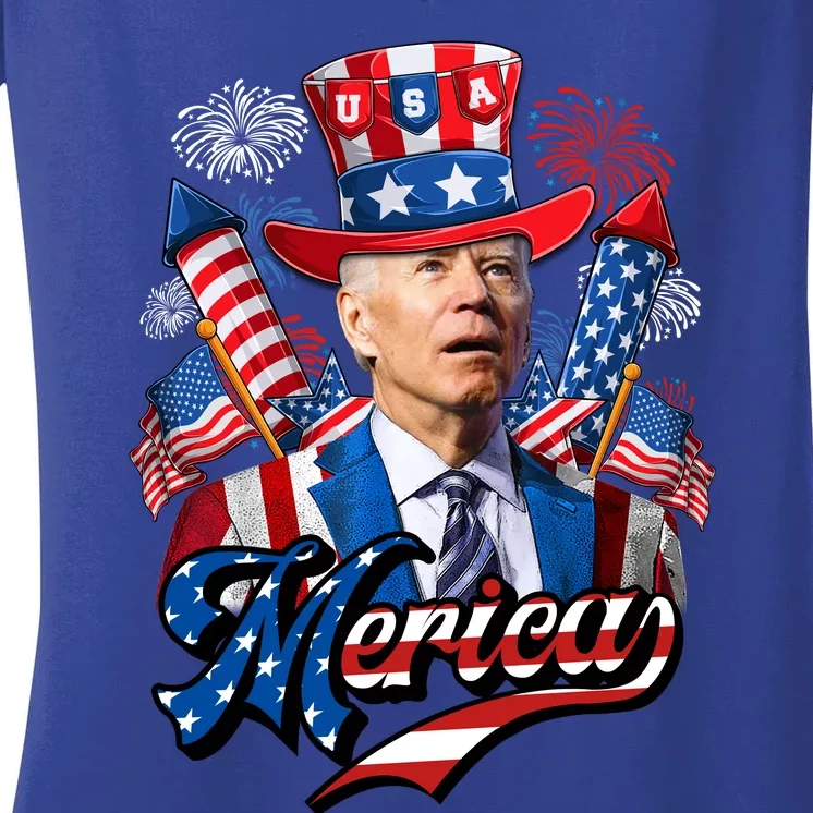 Funny Merica Joe Biden 4th Of July Firework US American Flag Women's V-Neck T-Shirt