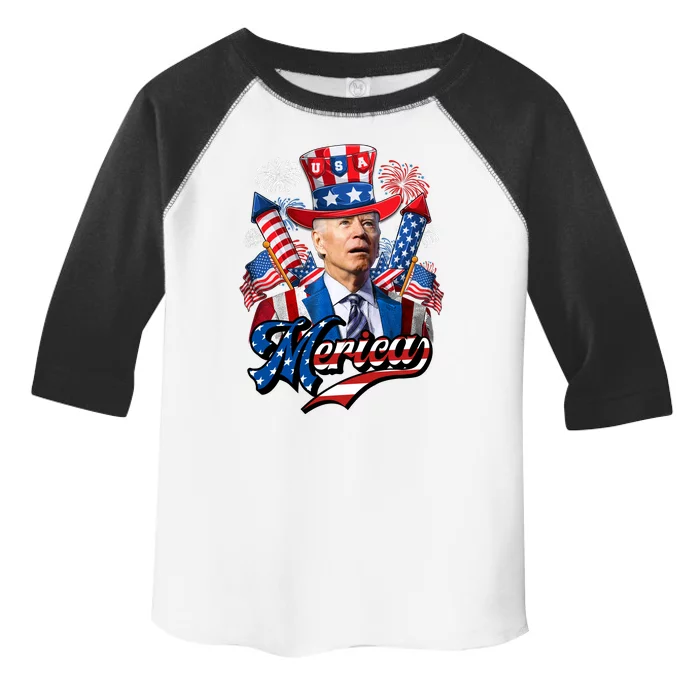 Funny Merica Joe Biden 4th Of July Firework US American Flag Toddler Fine Jersey T-Shirt