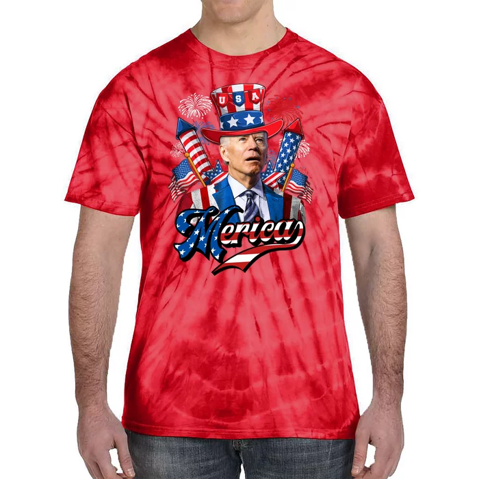 Funny Merica Joe Biden 4th Of July Firework US American Flag Tie-Dye T-Shirt