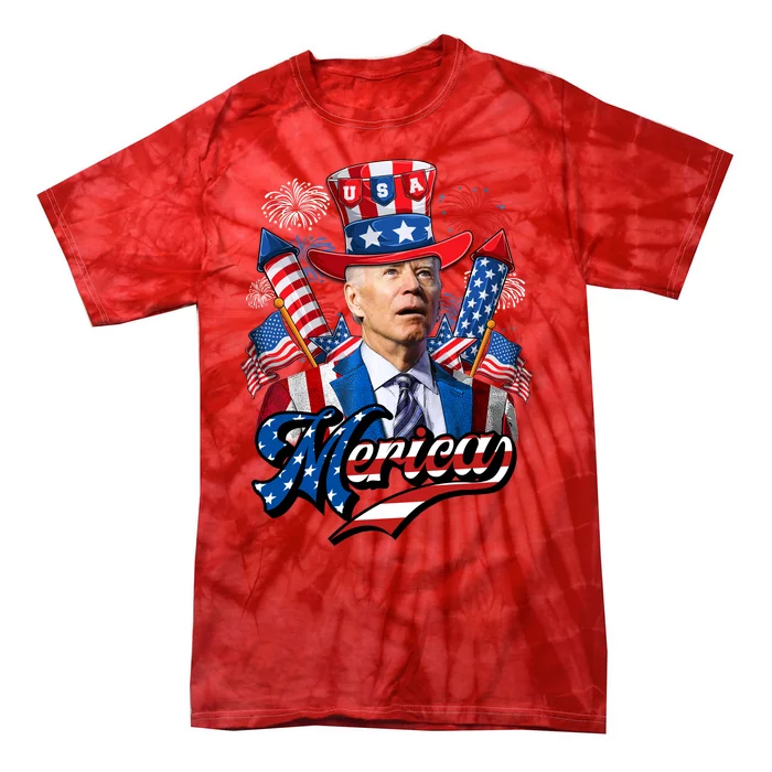 Funny Merica Joe Biden 4th Of July Firework US American Flag Tie-Dye T-Shirt