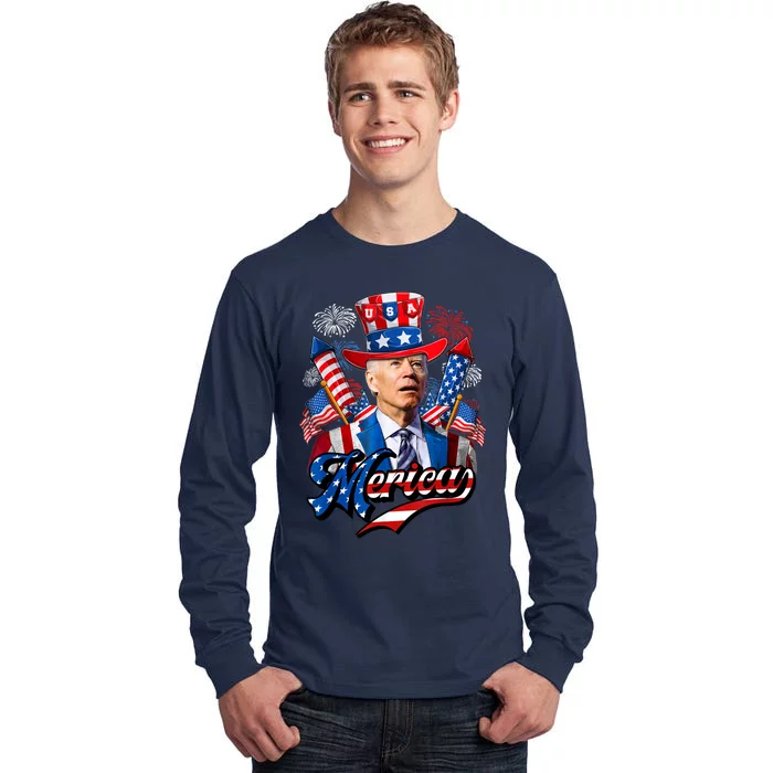 Funny Merica Joe Biden 4th Of July Firework US American Flag Tall Long Sleeve T-Shirt