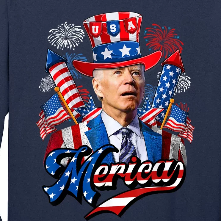 Funny Merica Joe Biden 4th Of July Firework US American Flag Tall Long Sleeve T-Shirt