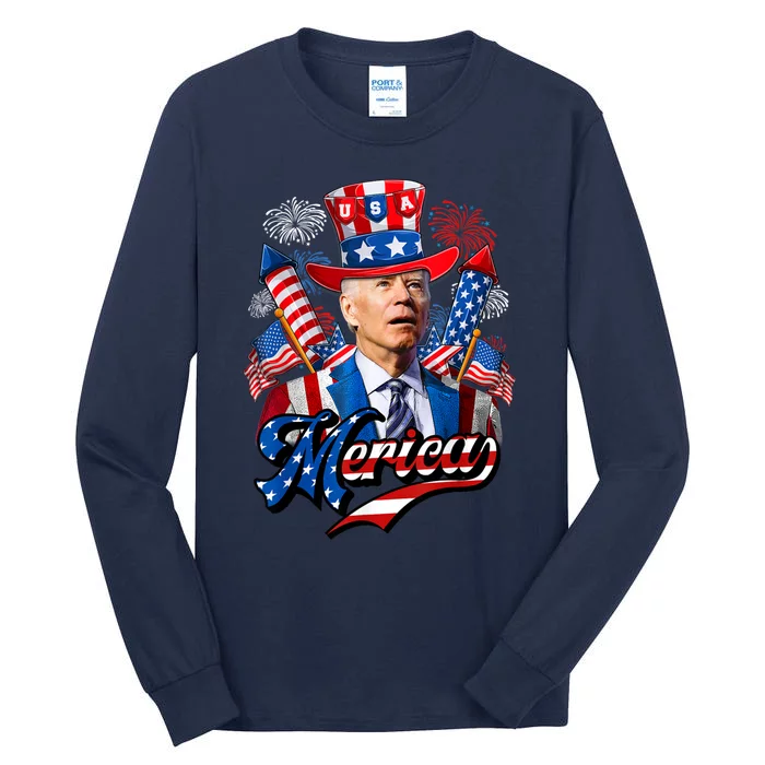 Funny Merica Joe Biden 4th Of July Firework US American Flag Tall Long Sleeve T-Shirt