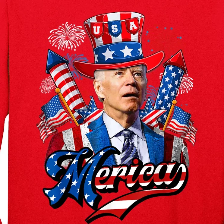 Funny Merica Joe Biden 4th Of July Firework US American Flag Long Sleeve Shirt