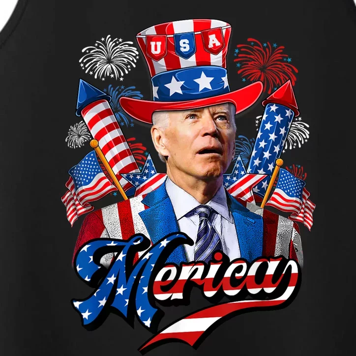 Funny Merica Joe Biden 4th Of July Firework US American Flag Performance Tank