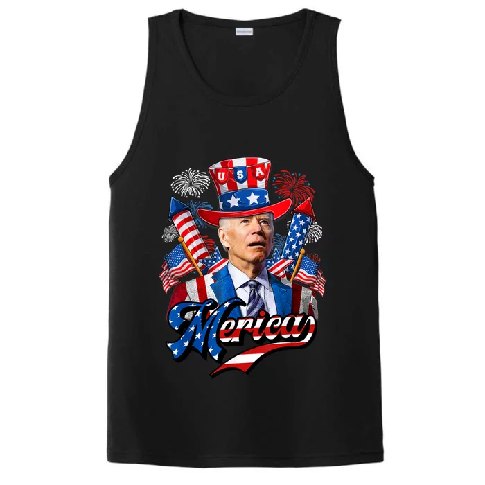 Funny Merica Joe Biden 4th Of July Firework US American Flag Performance Tank