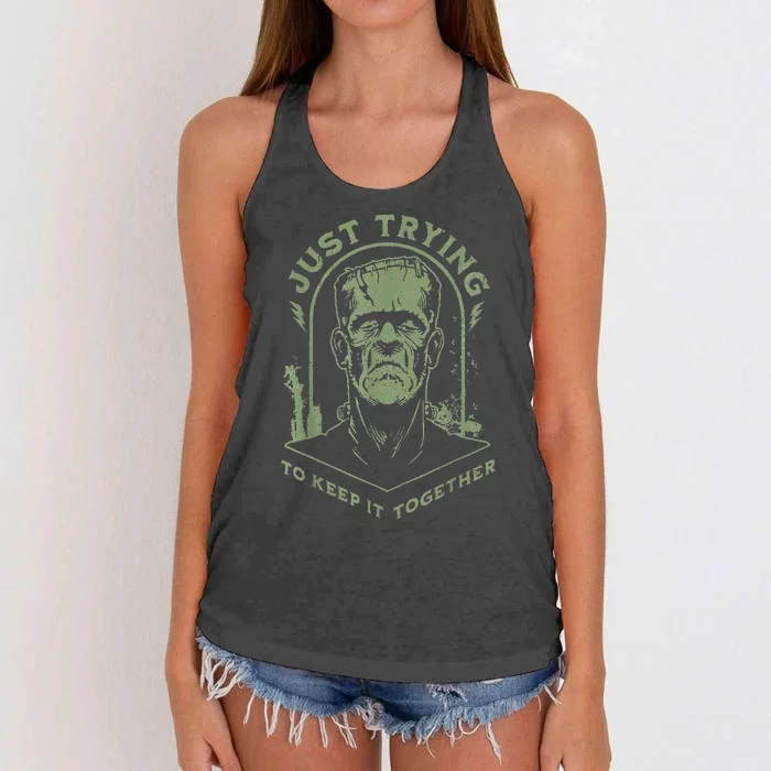 Frankenstein Monster Just Trying To Keep It Together Women's Knotted Racerback Tank