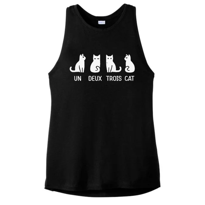 Funny Meow Kitty Un Deux Trois Cat Ladies Tri-Blend Wicking Tank