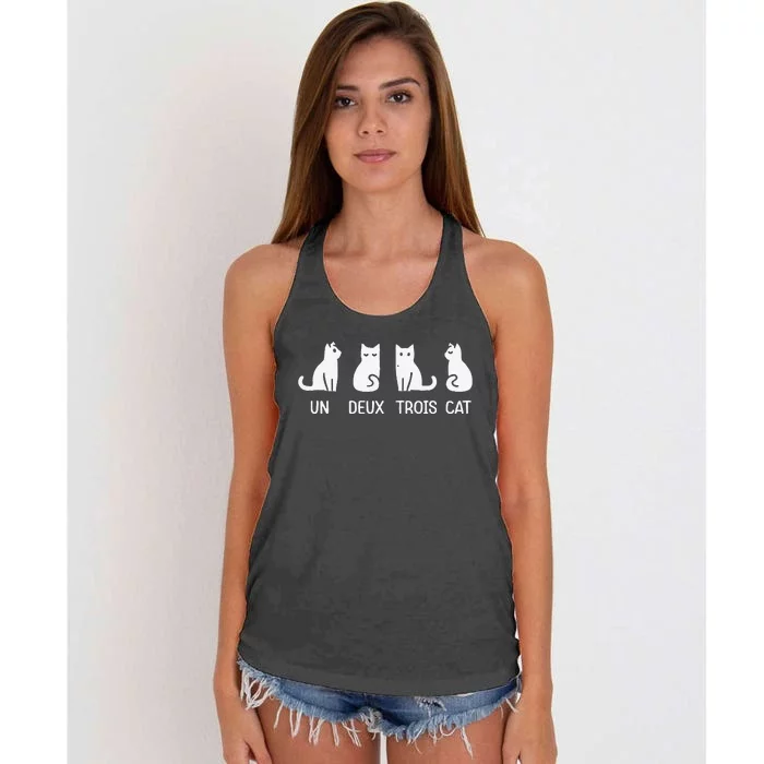 Funny Meow Kitty Un Deux Trois Cat Women's Knotted Racerback Tank