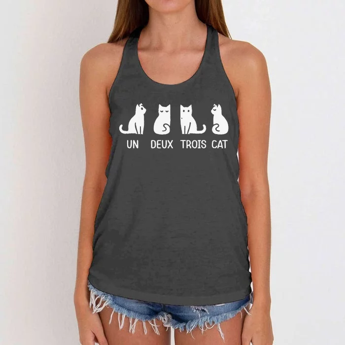 Funny Meow Kitty Un Deux Trois Cat Women's Knotted Racerback Tank