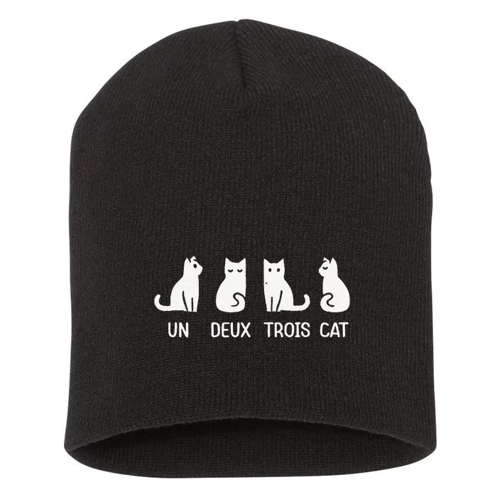 Funny Meow Kitty Un Deux Trois Cat Short Acrylic Beanie