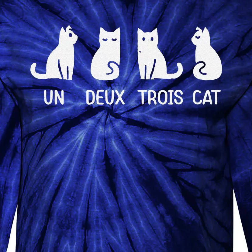 Funny Meow Kitty Un Deux Trois Cat Funny Black Cat Tie-Dye Long Sleeve Shirt