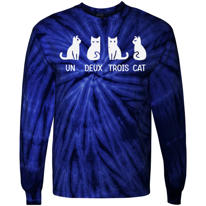 Funny Meow Kitty Un Deux Trois Cat Funny Black Cat Tie-Dye Long Sleeve Shirt