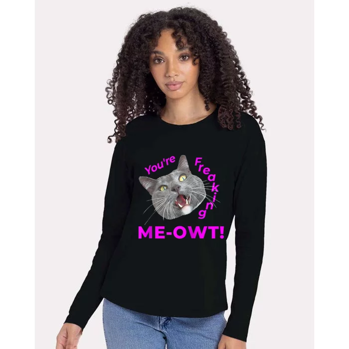 Freaking Meowt Kitten Me Right Meow Meme Funny Cat Pun Raglan Womens Cotton Relaxed Long Sleeve T-Shirt