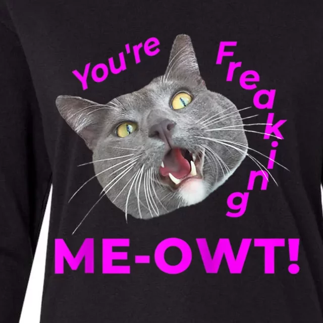 Freaking Meowt Kitten Me Right Meow Meme Funny Cat Pun Raglan Womens Cotton Relaxed Long Sleeve T-Shirt