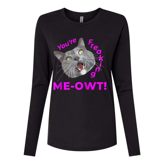 Freaking Meowt Kitten Me Right Meow Meme Funny Cat Pun Raglan Womens Cotton Relaxed Long Sleeve T-Shirt