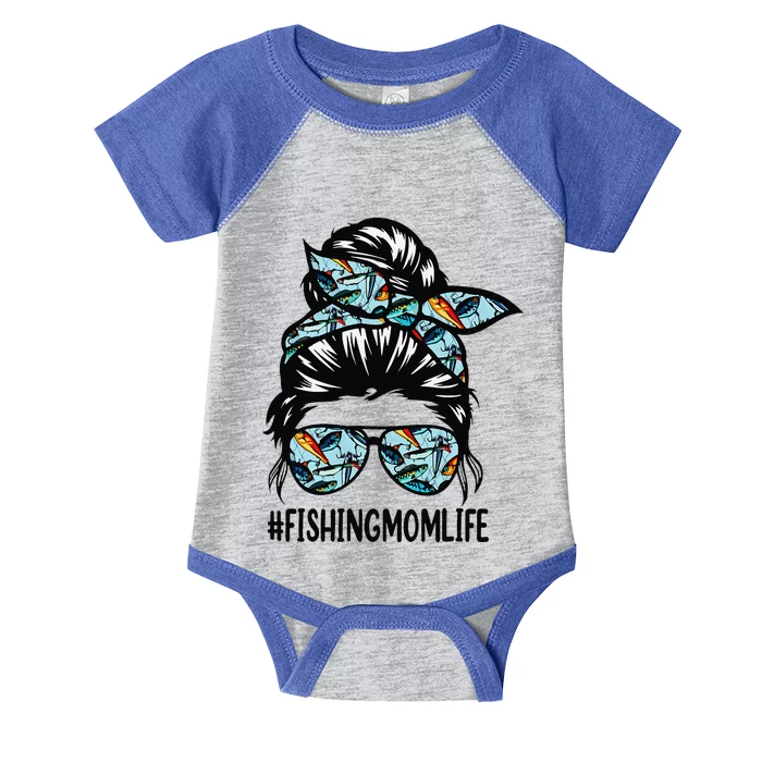 Fishing Mom Life Messy Bun Mom Funny Fishing Mom Infant Baby Jersey Bodysuit