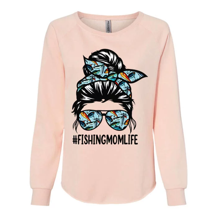 Fishing Mom Life Messy Bun Mom Funny Fishing Mom Womens California Wash Sweatshirt