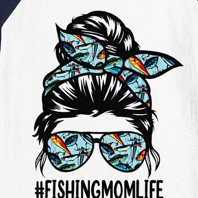 Fishing Mom Life Messy Bun Mom Funny Fishing Mom Baseball Sleeve Shirt