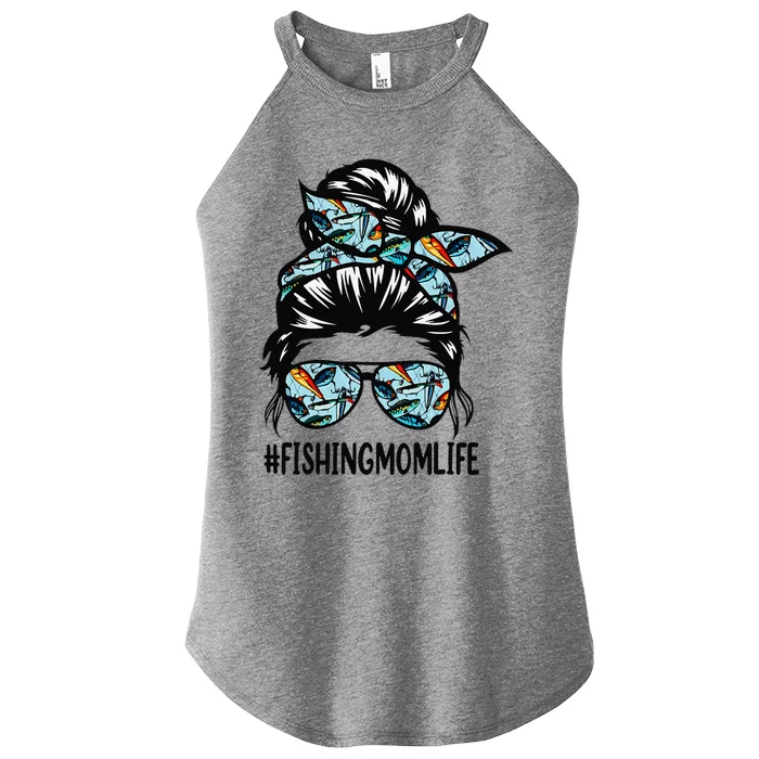 Fishing Mom Life Messy Bun Mom Funny Fishing Mom Women’s Perfect Tri Rocker Tank