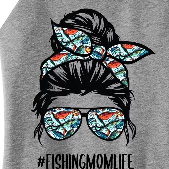 Fishing Mom Life Messy Bun Mom Funny Fishing Mom Cute Gift Women’s Perfect Tri Rocker Tank