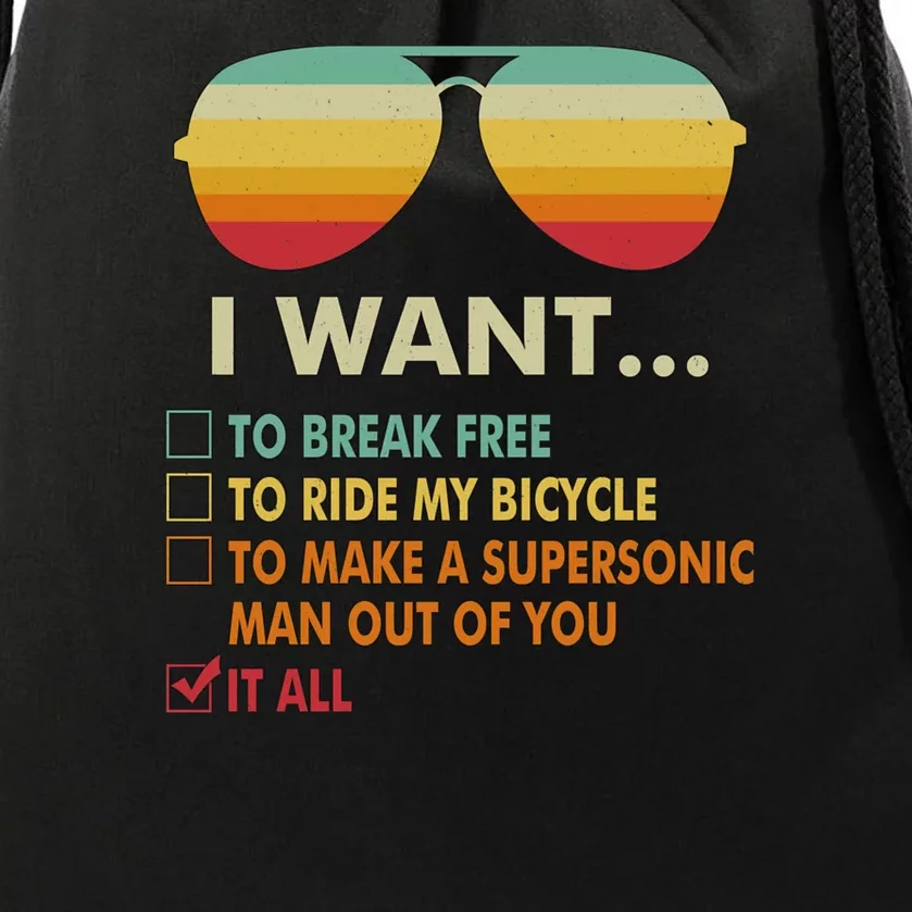 Funny Music Lover Gift Bicycle Costume I Want It All Drawstring Bag