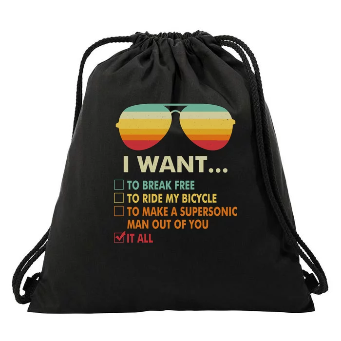 Funny Music Lover Gift Bicycle Costume I Want It All Drawstring Bag