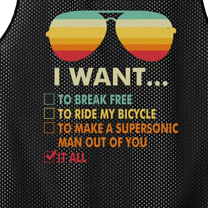 Funny Music Lover Gift Bicycle Costume I Want It All Mesh Reversible Basketball Jersey Tank