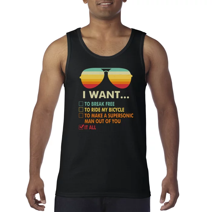 Funny Music Lover Gift Bicycle Costume I Want It All Tank Top