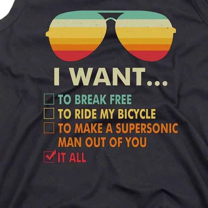 Funny Music Lover Gift Bicycle Costume I Want It All Tank Top