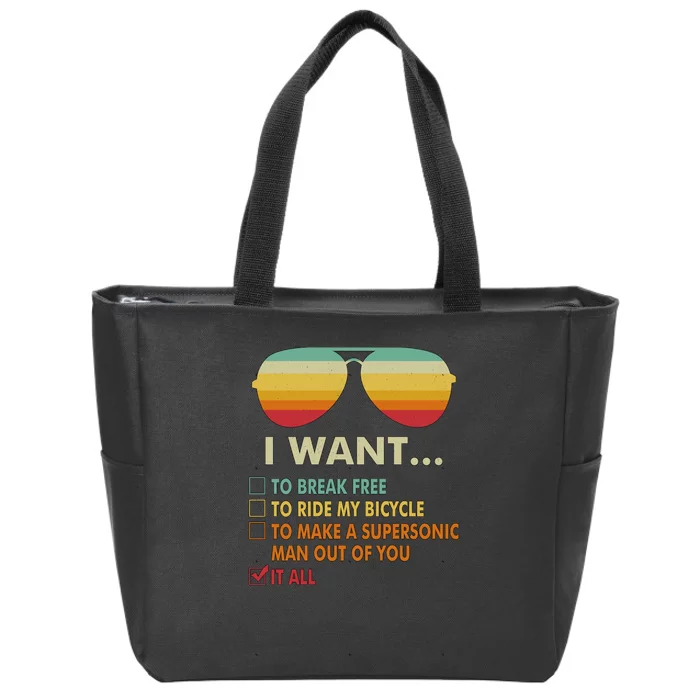 Funny Music Lover Gift Bicycle Costume I Want It All Zip Tote Bag