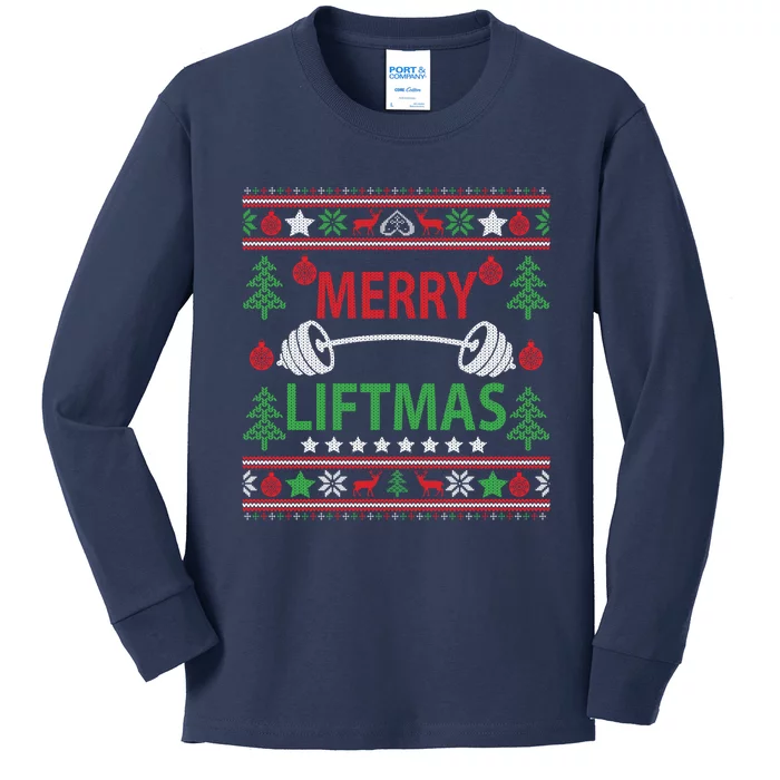 Funny Merry Liftmas Fitness Kids Long Sleeve Shirt