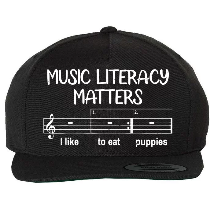 Funny Music Literacy Matters I Like To Eat Puppies Wool Snapback Cap